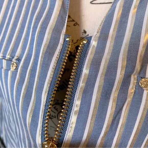 Anne Klein Zip Up 3/4 Sleeve Pin Striped Blouse Mountain Lake Combo Plus Size 2X - Picture 9 of 12